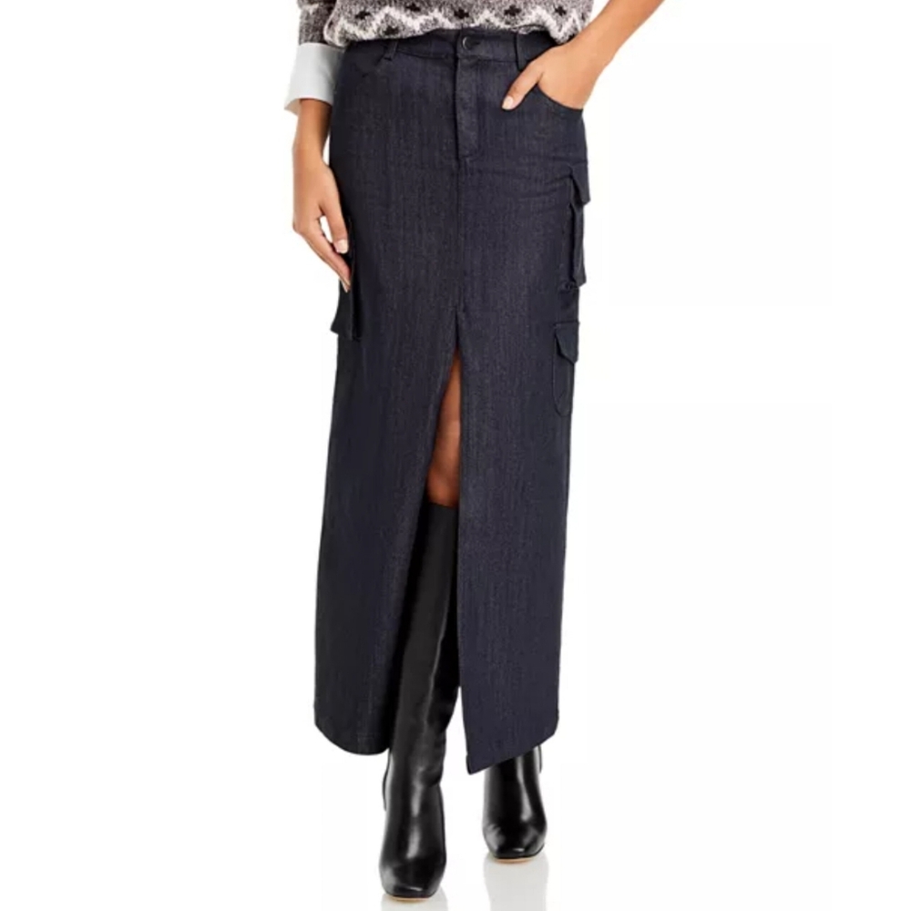 🔥Line & Dot Mora Dark Blue Denim Maxi Skirt with Slit - Picture 4 of 12